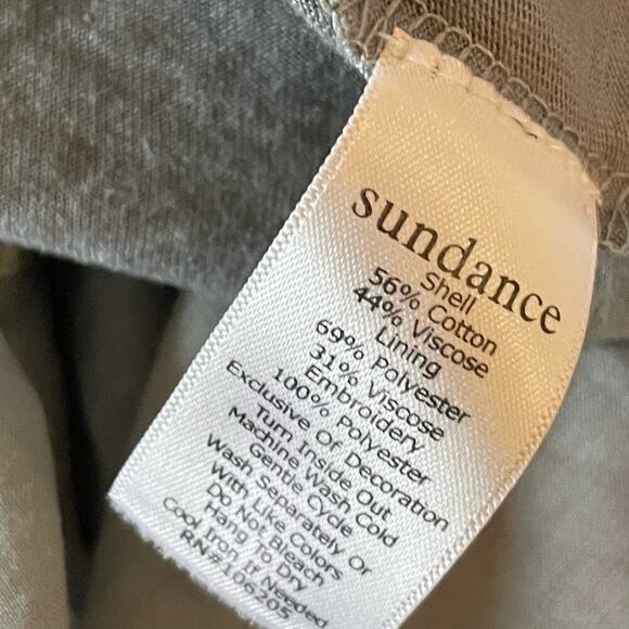 Sundance Embroidered Babydoll Boho Dress M Sage Beige Festival Bell Sleeve Slip - Picture 7 of 9